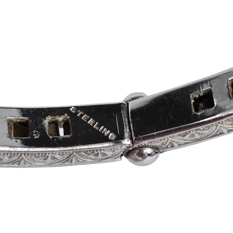 Antique Art Deco Sterling Channel Blue Clear Stone Bracelet