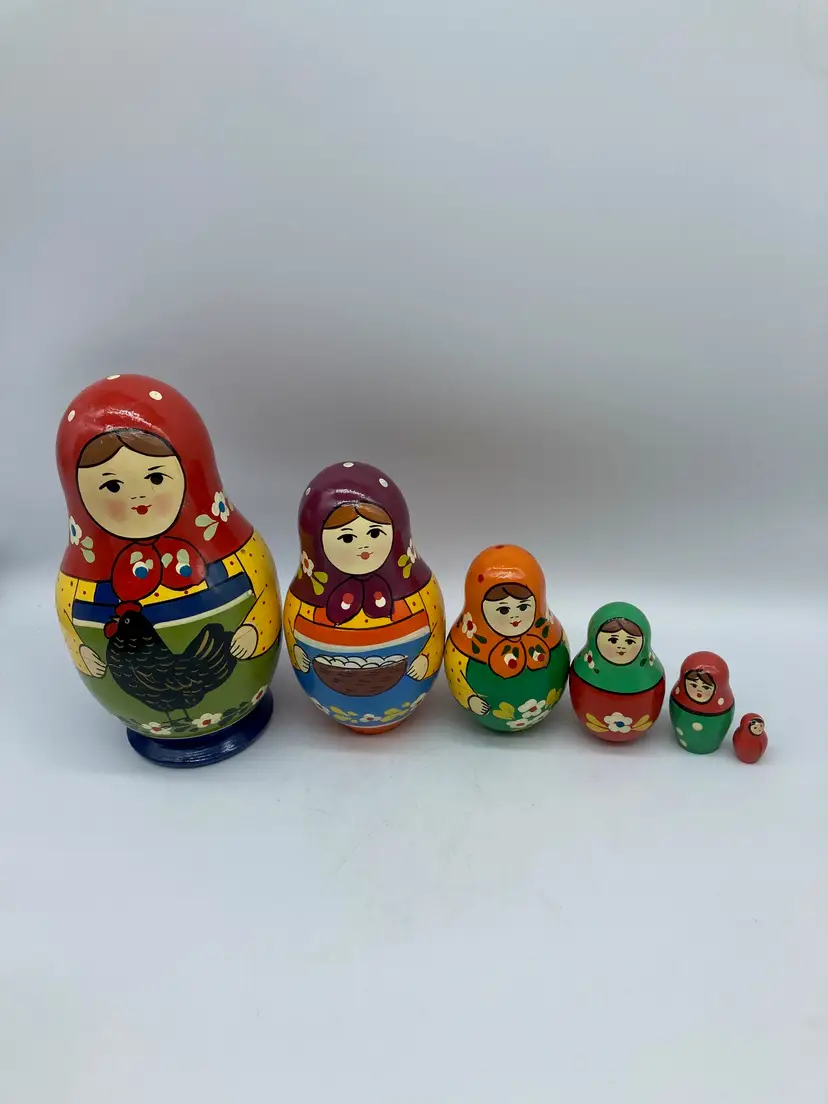 Russian Wooden Farmer Nesting Dolls, 6