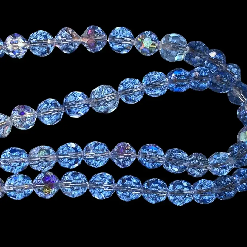Stunning: VOGUE Icy Blue Clear Crystals One Strand Necklace With Hook Clasp