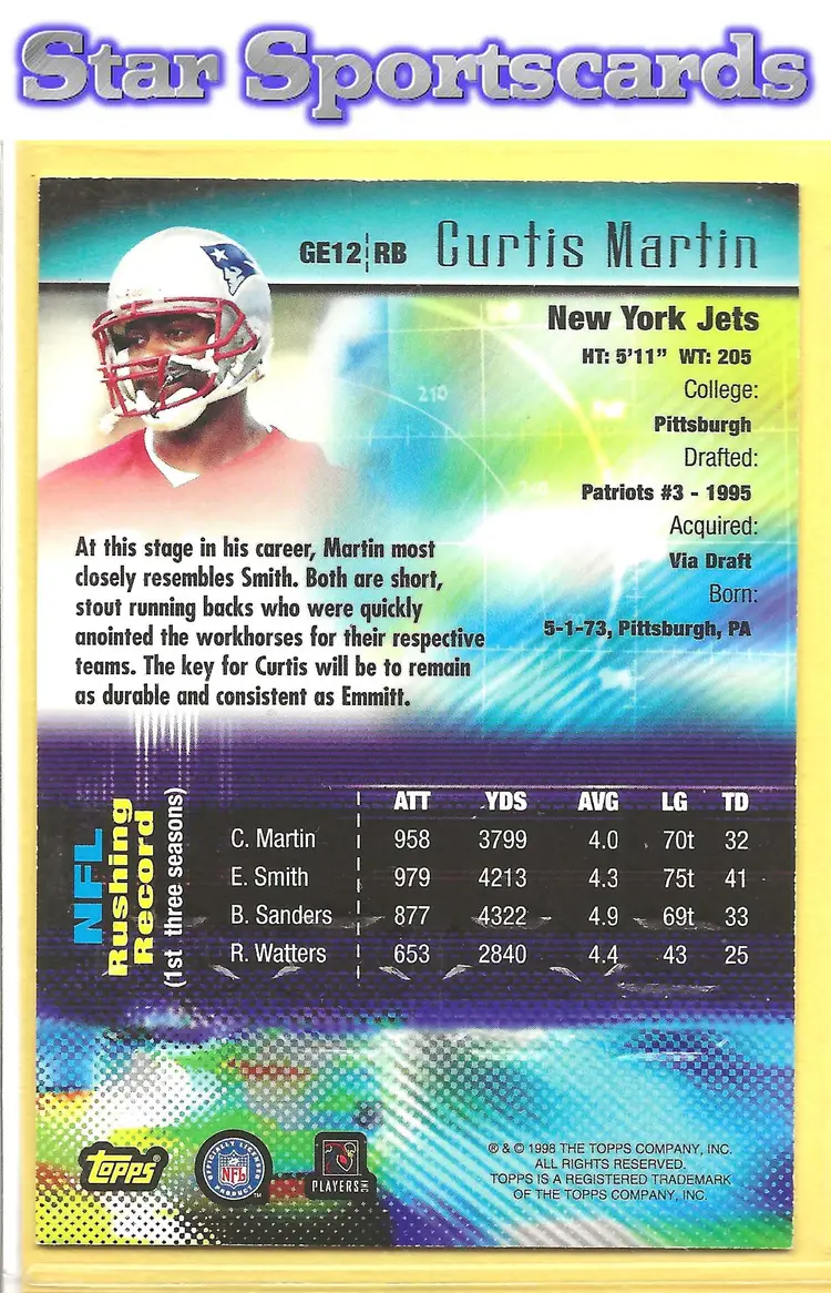 1998 Topps #GE12 Curtis Martin Generation 2000 New York Jets Patriots