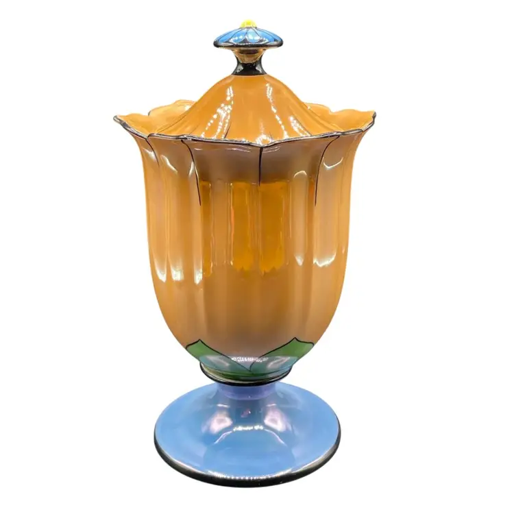 VINTAGE NORITAKE ART DECO LUSTERWARE FLOWER LOTUS APOTHECARY JAR W/LID