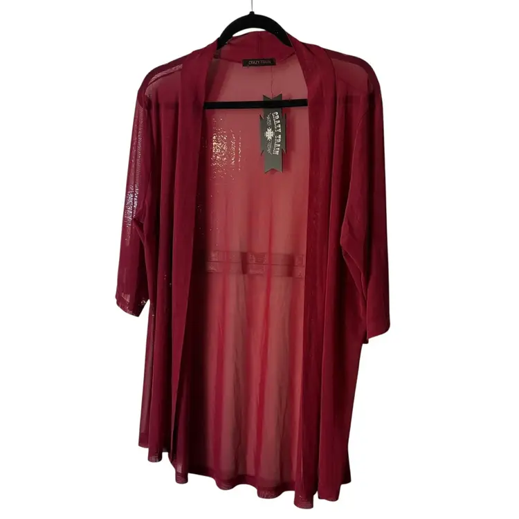 Crazy Train Cross Fire Sheer Burgundy Maroon Cardigan Cover Up One Size New