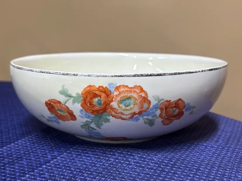 HALL’s Superior Kitchenware Orange Poppy Ceramic Serving Bowl 8.75” uranium glow