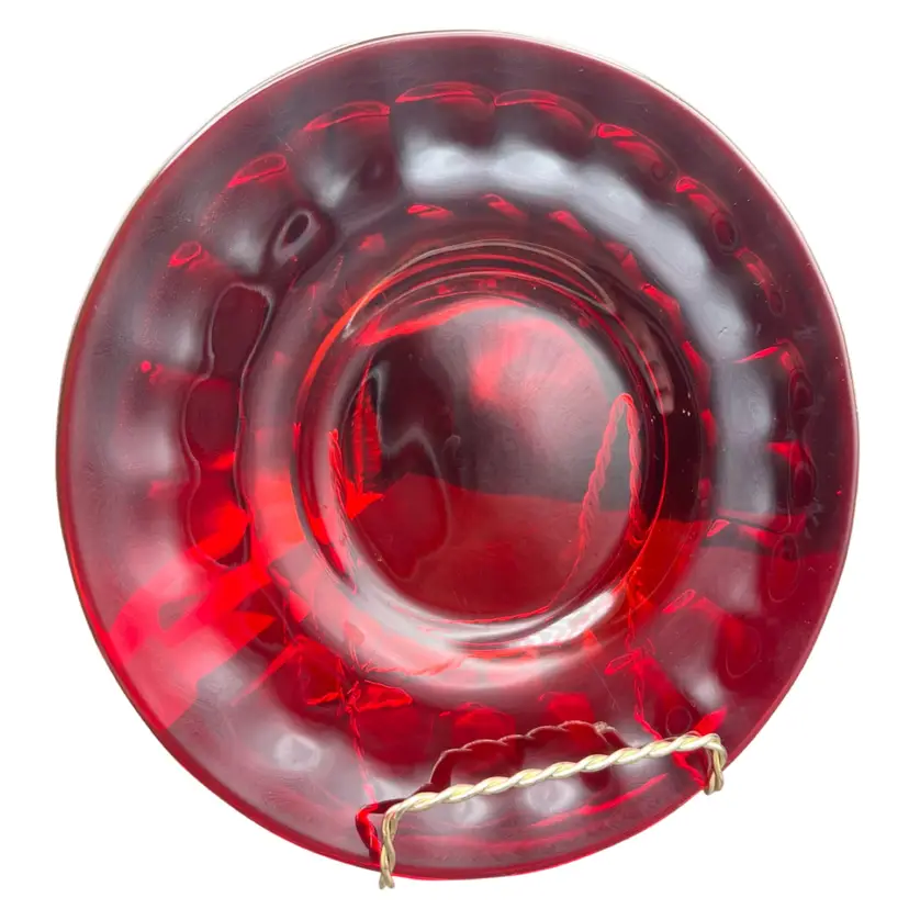 #148B Vintage Viking Glass 8” Ruby Red Plate In The Georgian Pattern. Amberina Glow Around The Rim