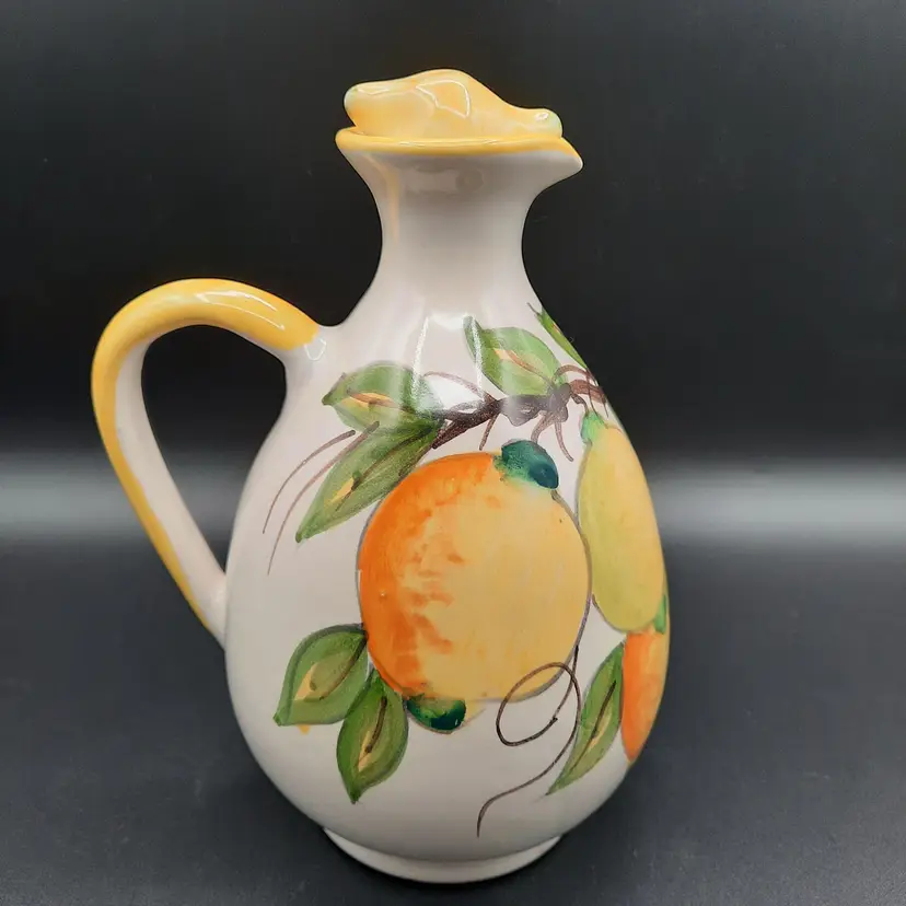 Vintage Vietri Italy Lemon Pitcher Handpainted Ceramic Olive Oil Bottle Lemon Stopper