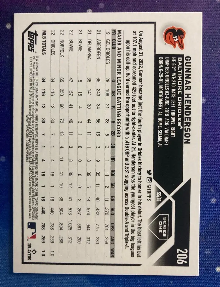 Gunnar Henderson 2023 Topps Series 1 #206 (RC) Rookie Baltimore Orioles