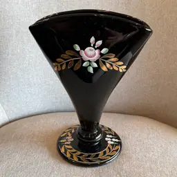 Fenton Rose Fan Hand Painted Vase Signed S. Hopkins ML