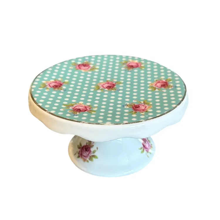 Vintage Grace's Teaware Floral and Polka Dot Teal Mini Cupcake or Cake Stand