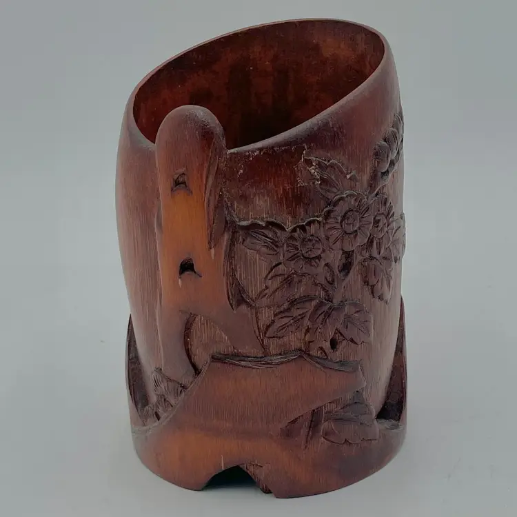Hand Carved Chinese Bamboo Vase Vessel