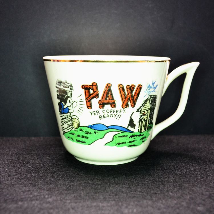 Vintage Ceramic Coffee Mug Cabin Scene Paw Yer Coffee’s Ready Buy It's Mate And Save