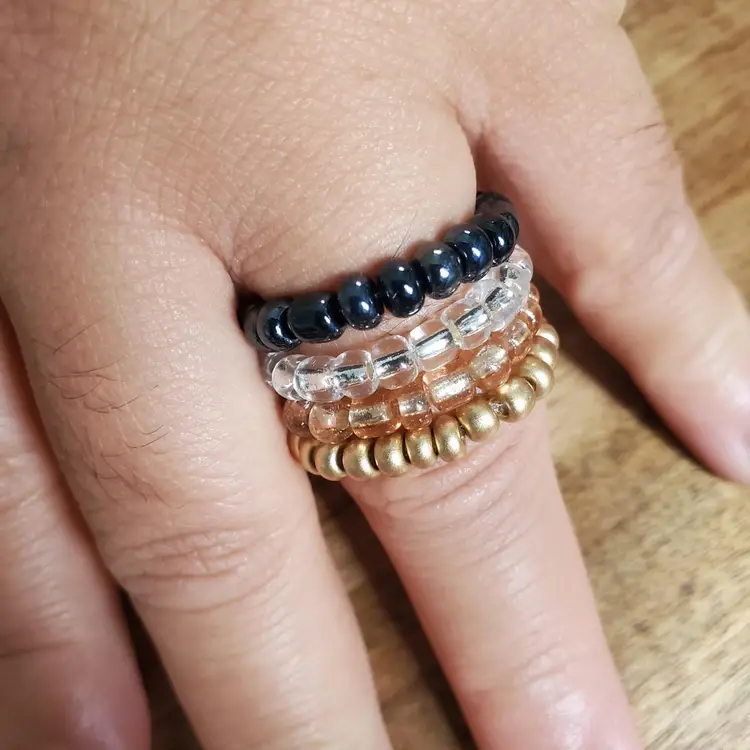 Seed Bead Flexible Ring Set - Champagne