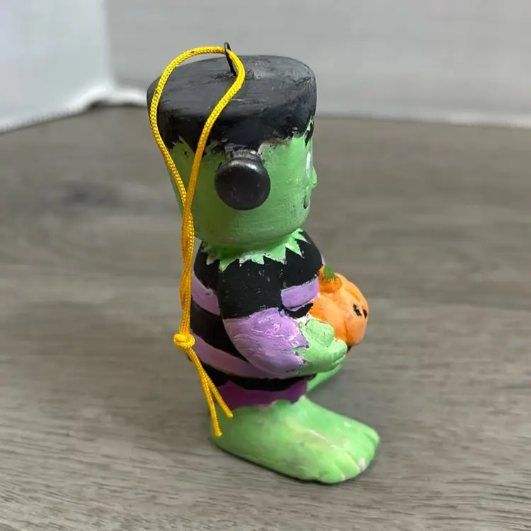 Frankenstein Hand Painted Plaster Halloween Pumpkin Christmas Ornament