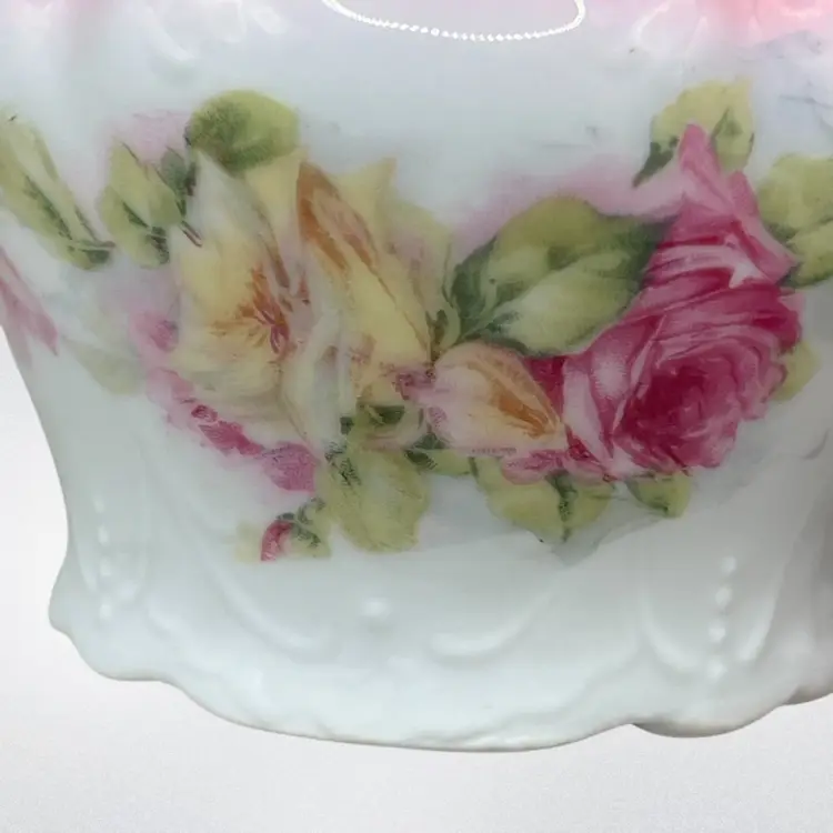Antique Germany Pink Roses Floral Porcelain Sugar Bowl No Spoon
