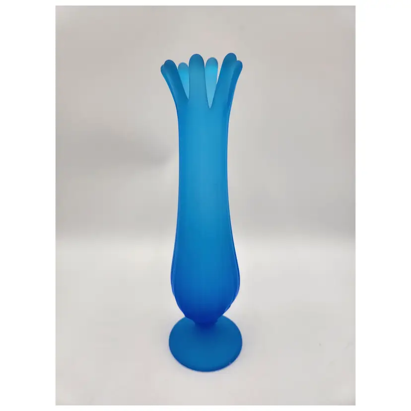 Westmoreland Glass Lotus Stretched Blue Vase 10.5"