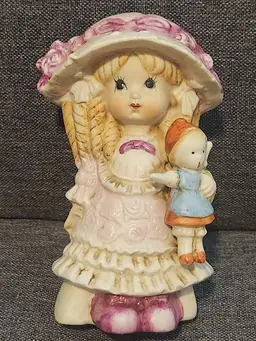 Vintage Ceramic Girl with Doll Figurine