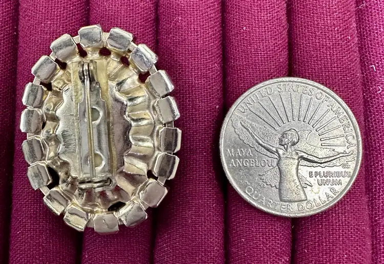 Vintage Heavy Pronged Cameo Resin Brooch with Aurora Borealis Crystals