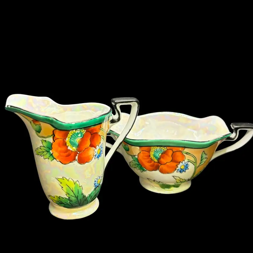 Noritake Poppy Creamer & Open Sugar Lustre Set