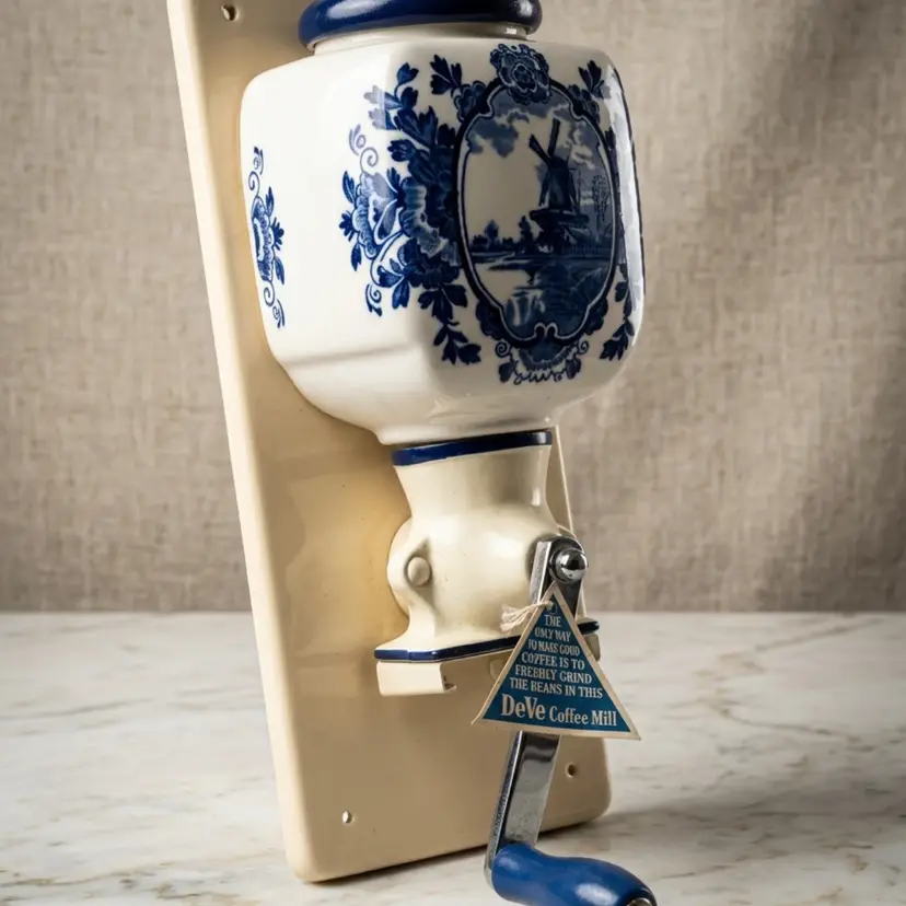 Vintage Dutch Delft Blue Wall Mount Coffee Grinder Windmill Made in Holland