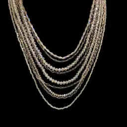 Multi Strand Statement Necklace. Featuring Alternating Layers Of Goldtone Chains & Glass Crystals. Not Signed Believe It To A Loft Brand.