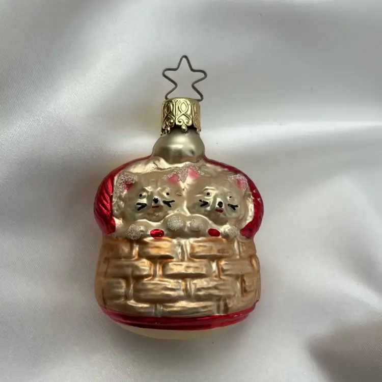 Christmas Glass Kittens In Basket Ornament
