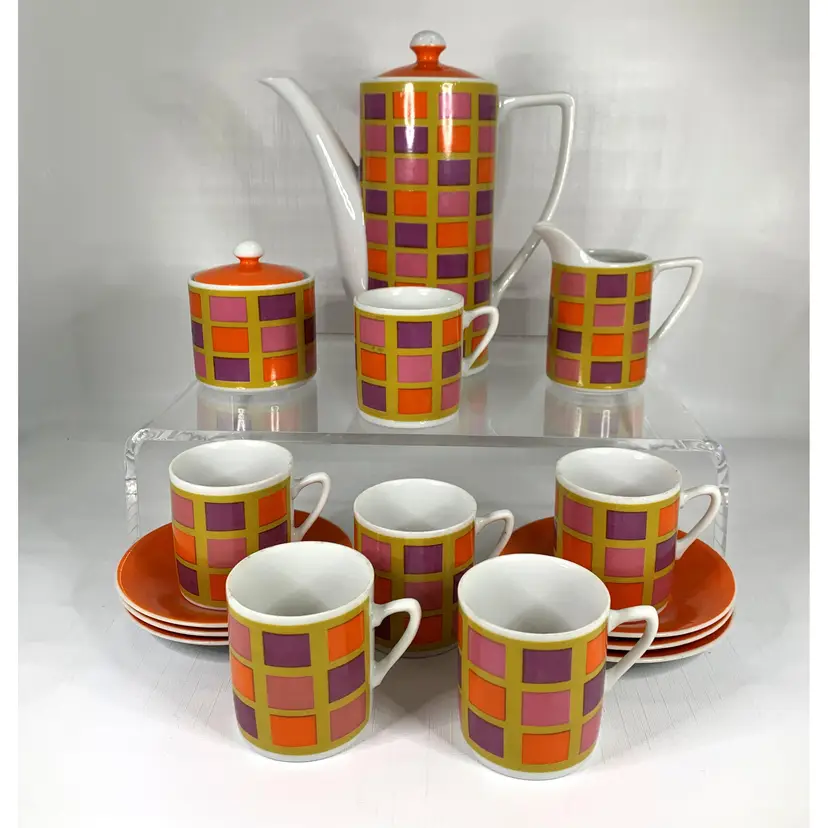 17 Piece Demitasse Espresso Set 1970s Made Japan Royal Crown Cubist Vintage