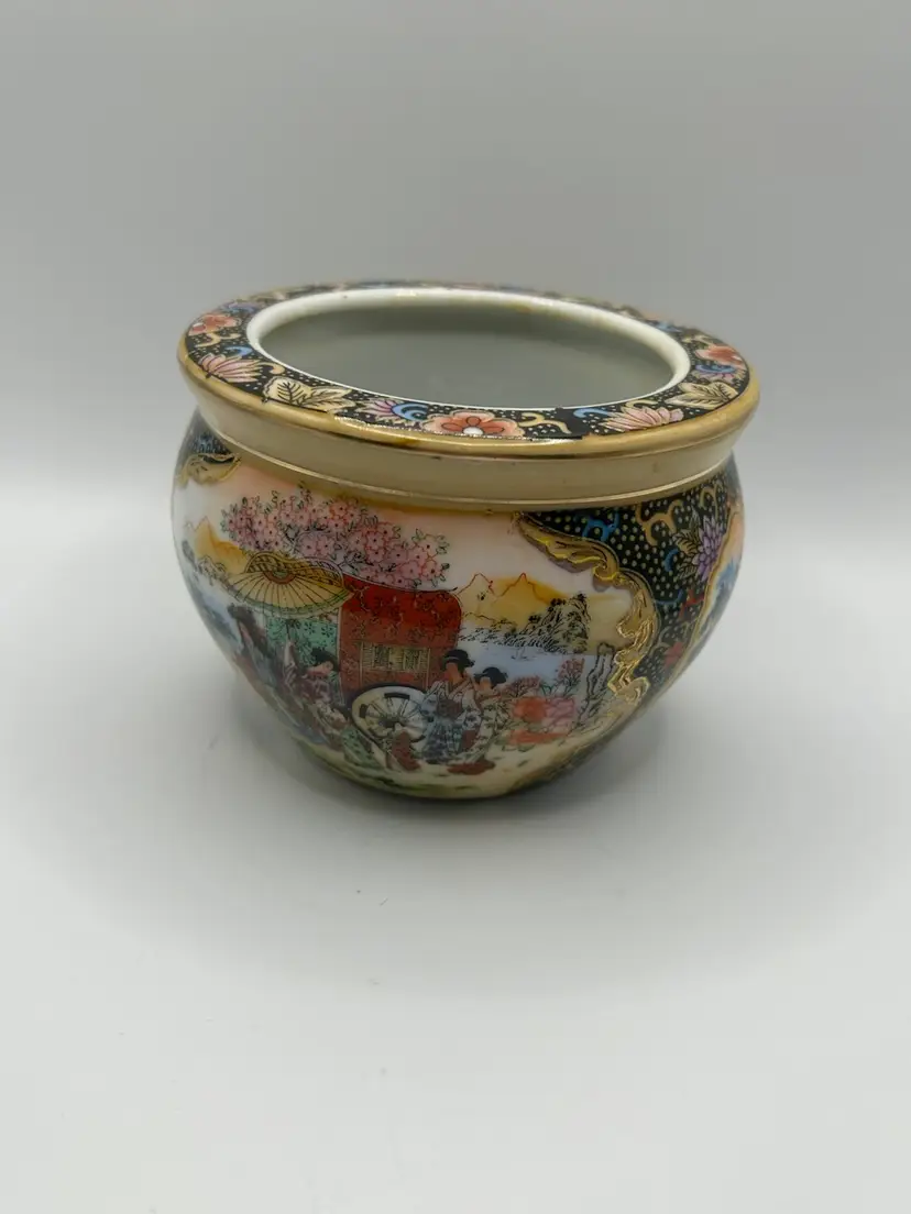 Satsuma Geisha With Bonsai Trees Orchid-flower Pot. Chinoiserie