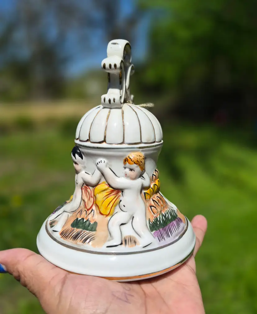 Porcelain Bell Gold Rim Cherubs Italian Style