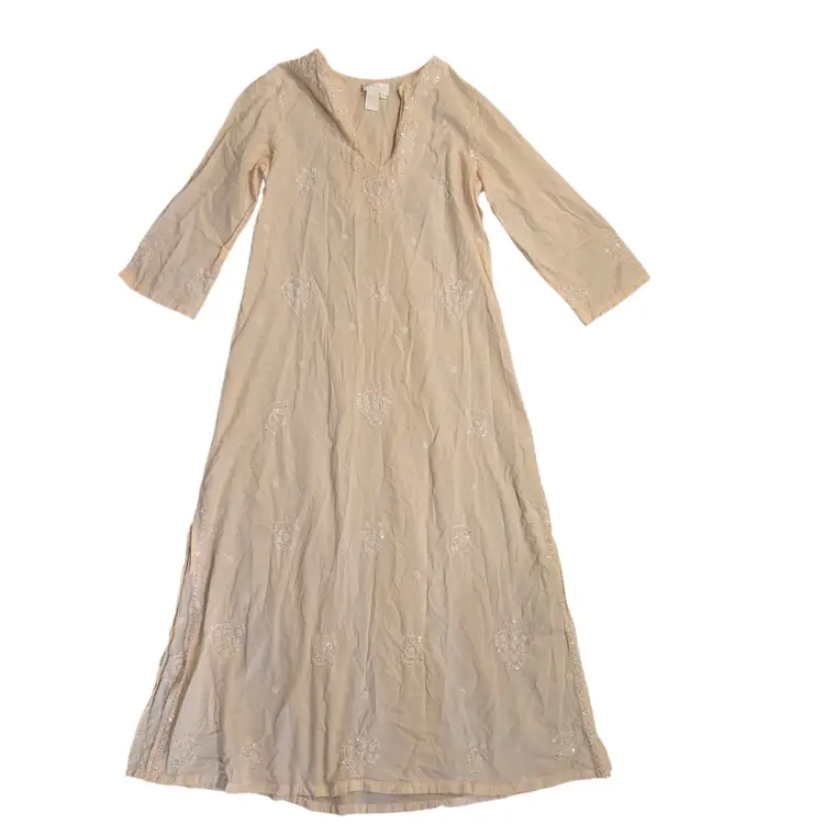 Vintage Soft Surroundings Tunic Dress Beaded Sequin Soft Pink India Size M Boho