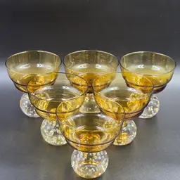 Portugal Raindrop Set of 6 Champagne Glass Tall Sherbet Yellow Base With Bubbles