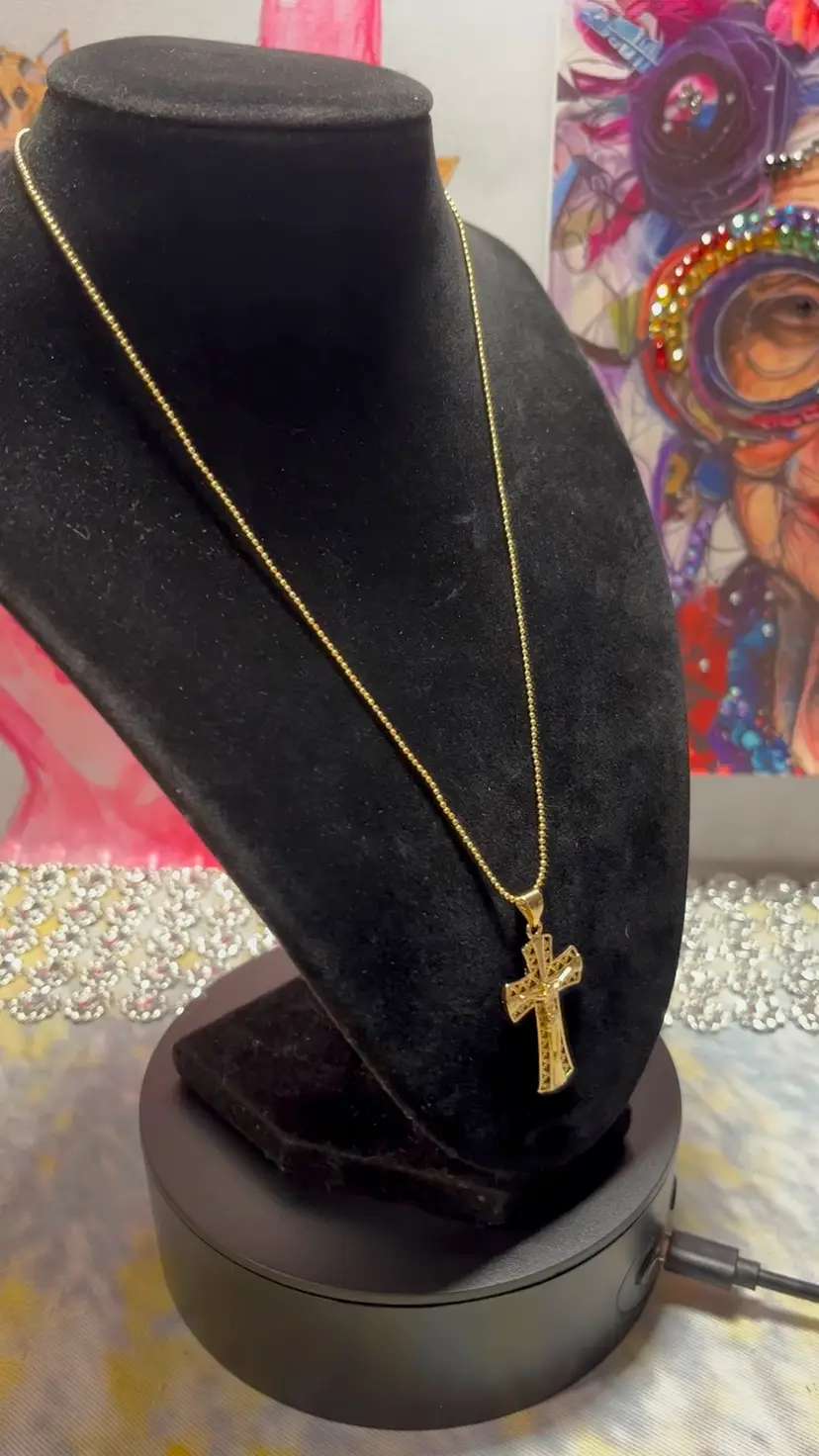 18” Ball Style Chain With Cross Pendant 14k Gold Over Brass