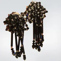 Dimensional Black And Clear Bead Clip On Dangle Earrings -