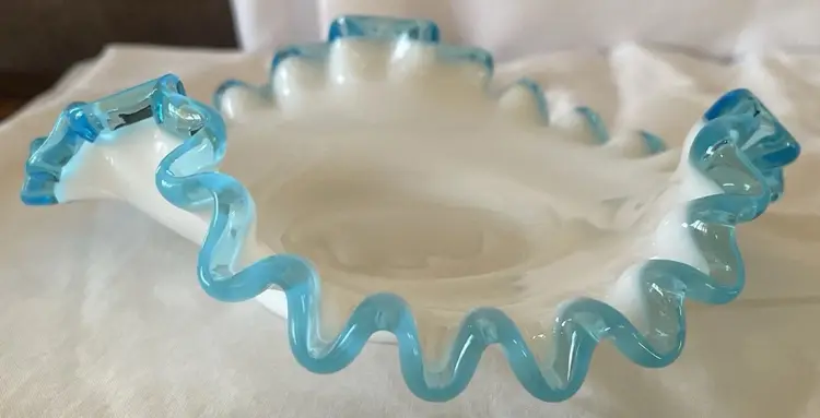 Fenton Aqua Crest Milk Glass Bon Bon Candy Dish