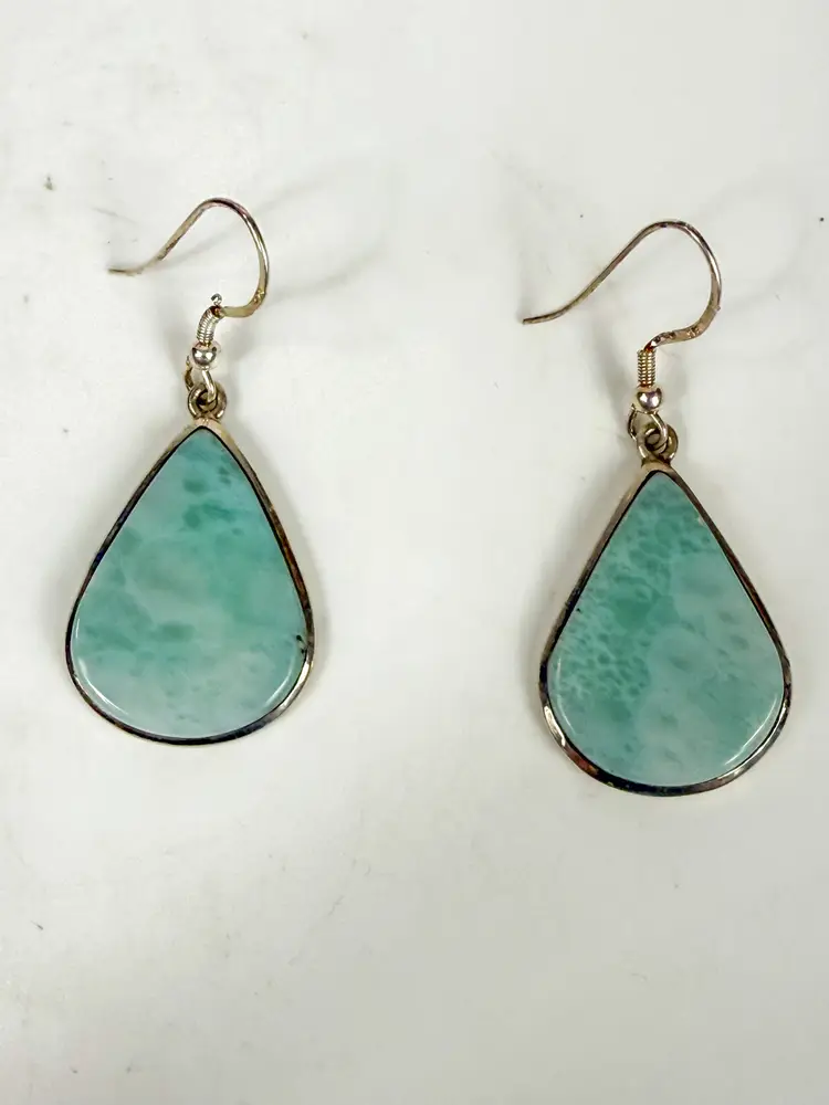 Sterling Silver Larimar TearDrop Earrings dangle 8.5g