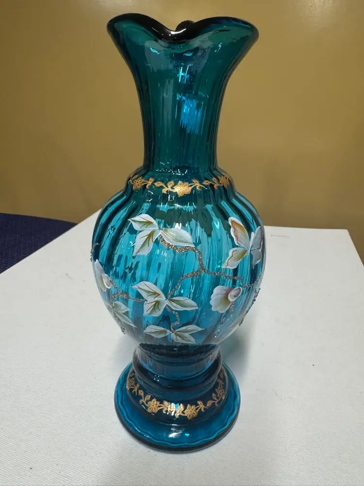 Fenton Turqouise Pitcher New Century XXI Signed Stacy Williams and Bill Fenton