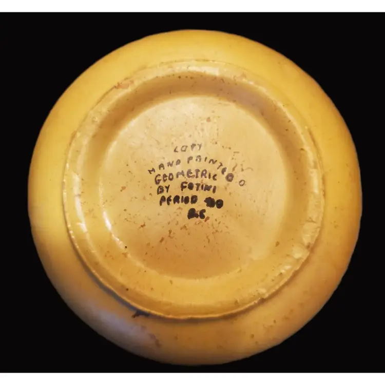 Signed Fontini Terracotta Hand Painted Greek Warrior Trinket box with Geometric Design.