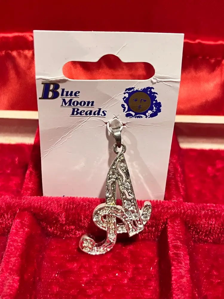 Blue Moon Beads initial 'A' pendant with crystal accents