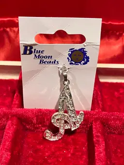 Blue Moon Beads initial 'A' pendant with crystal accents