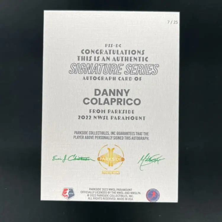Danny Colaprico 2022 Parkside Paramount NWSL Autograph /25 Soccer Card
