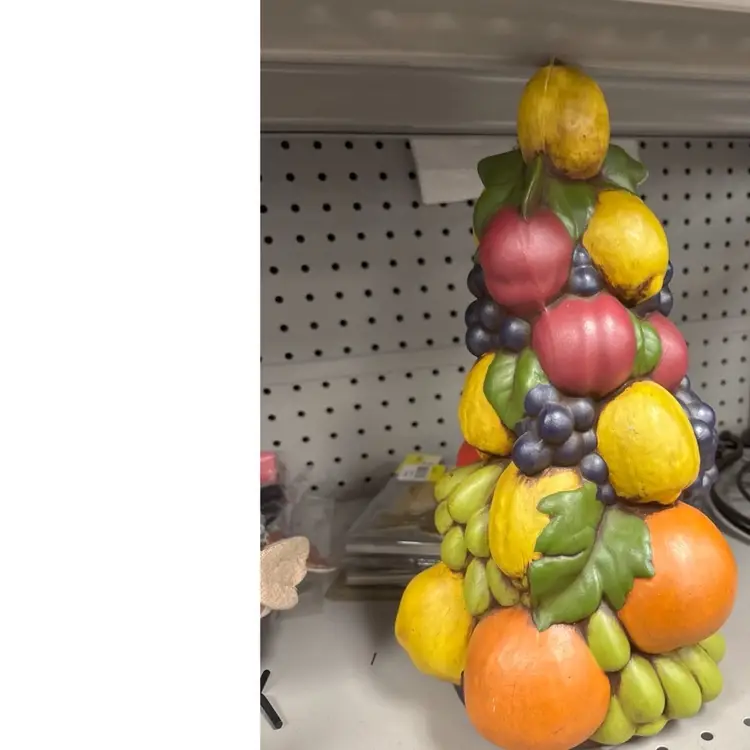 Vintage 1970’s MCM Hand Painted Ceramic Fruit Topiary Centerpiece Multicolor Retro American Folk Art 16”