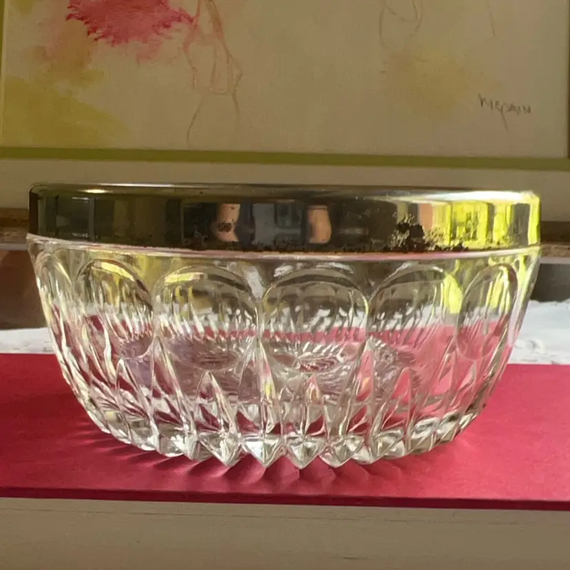 Vintage Leonard, Italy Silver Plate And Genuine Crystal Bowl  5” Diameter “ISSUE”
