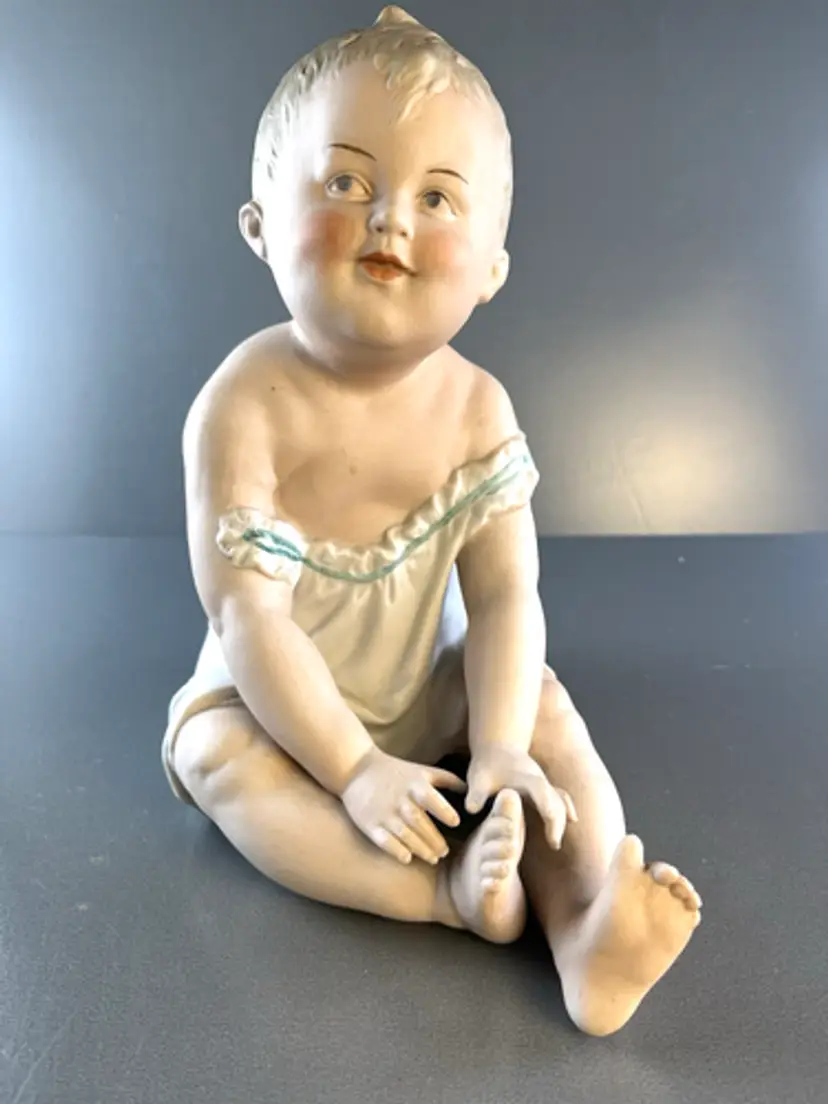 Gebruder Heubach Bisque Porcelain Sitting Piano Baby Antique