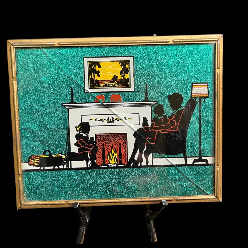 Brass Framed Silhouette Artwork w/ Green Foil as Background