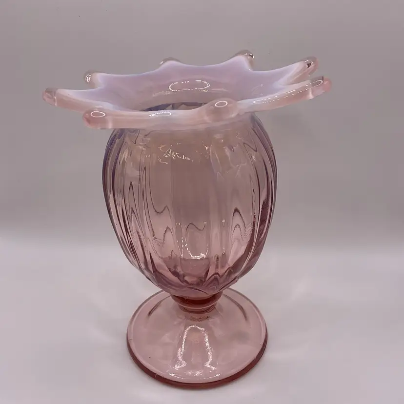 Westmoreland Footed Vase Pink Opalescent Lotus Flower With Petal Top