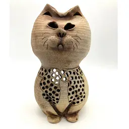 15 - Vintage Weirdo Studio Pottery Cat Tea Light Candle Holder Signed Colleen