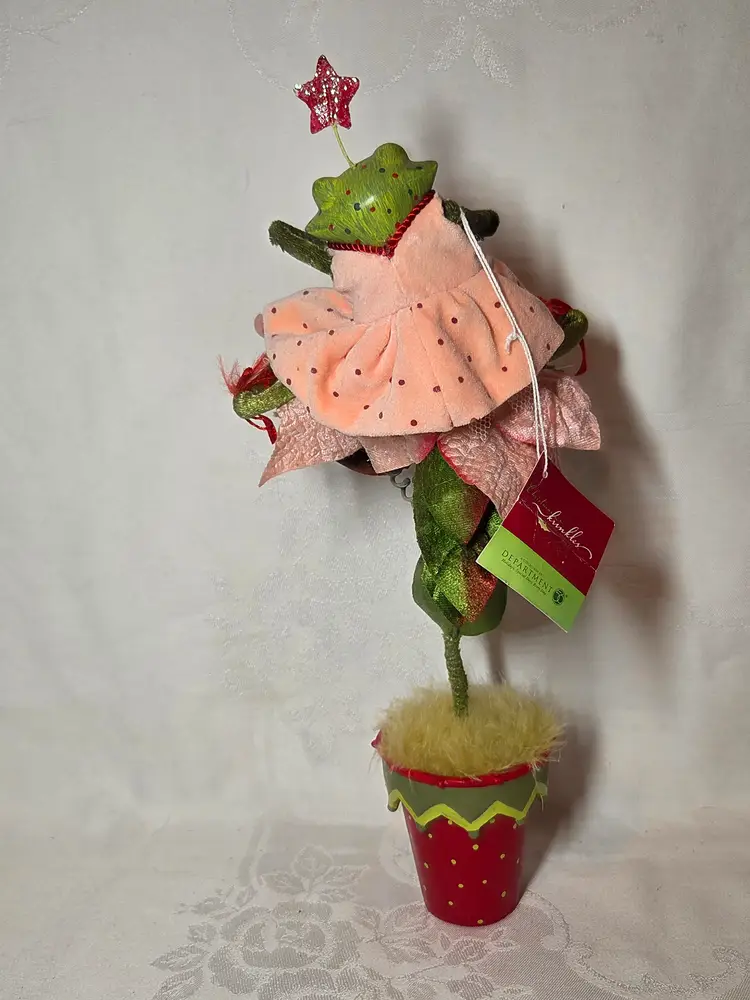 VTG Department 56 Patience Brewster Krinkles Christmas pink Potted Frog Figure