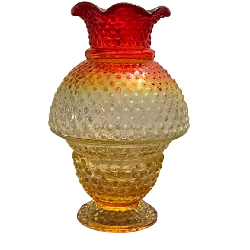 Rare Vintage Kanawha 2-piece Amberina  Hobnail Fairy Lamp  8 1/4” X  5 1/2” - GLOWS - READ