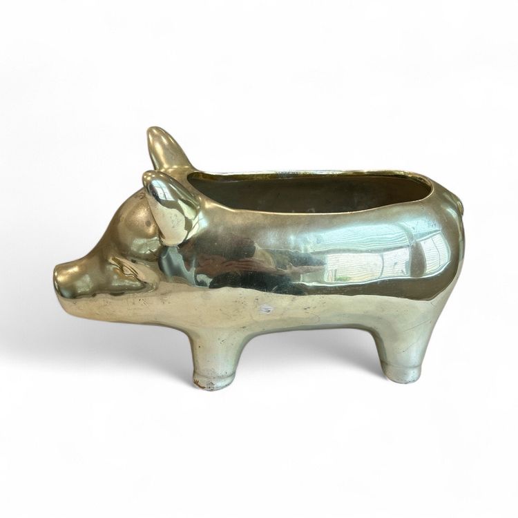 Silver And Gold Tone Ceramic Golden Pig Table Decor Or Planter