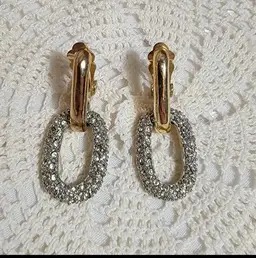 Vintage Gold and Rhinestone Hoop Clip-On Earrings
