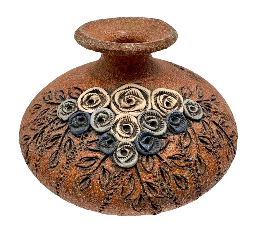 Signed SGT Vintage Carma Sand Art Pottery Bud Vase Floral Sedona Arizona 4”