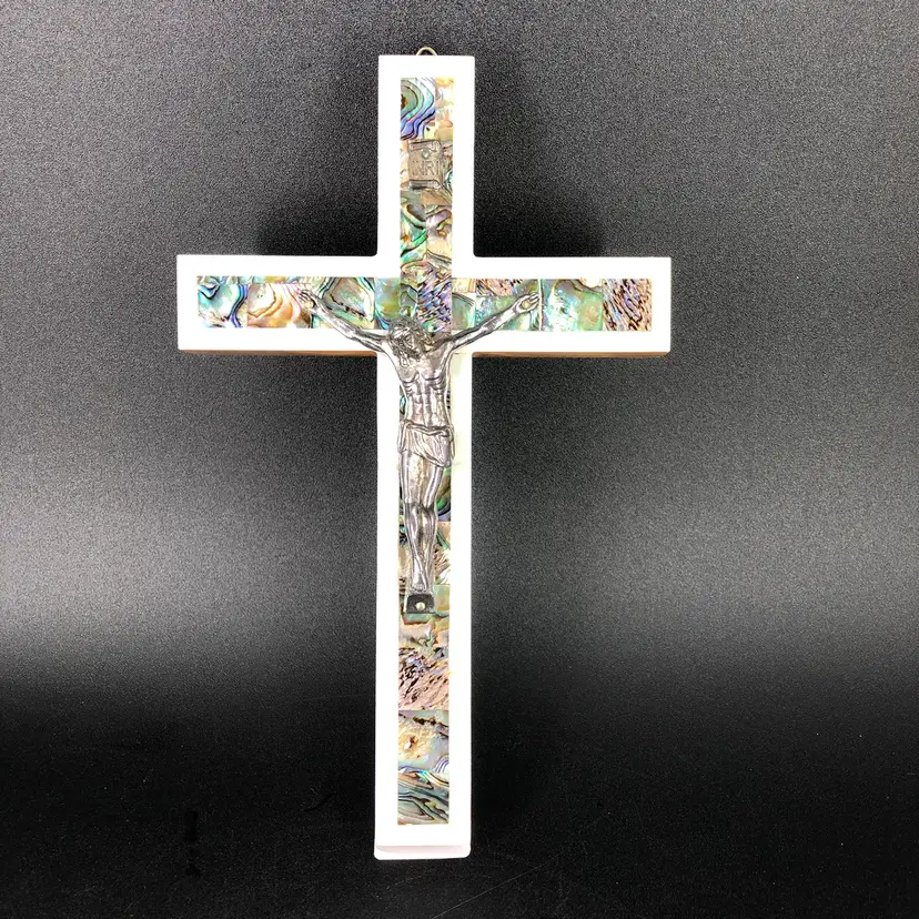 Mother of Pearl & Abalone Jerusalem Wooden Jesus Cross Crucifix